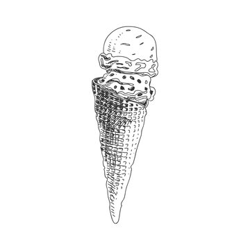 vector hand drawn ice cream in waffle croissant Illustration