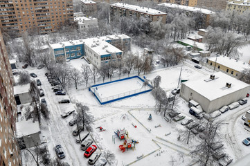 Snowy winter courtyard