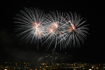 Fireworks In the night sky in Szczecin during the fireworks' holiday.