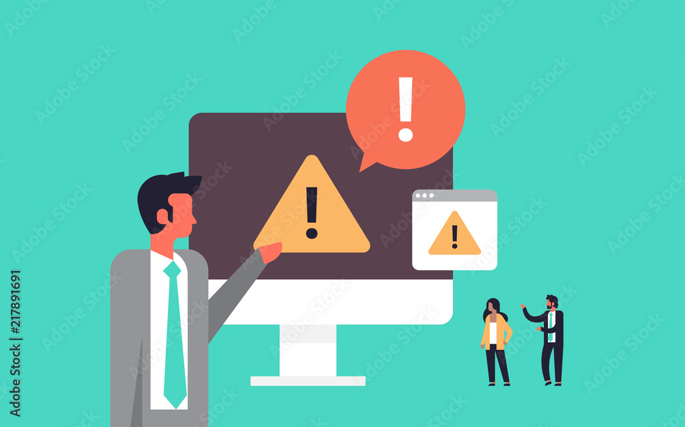 Aufkleber warning concept danger piracy error background businessman problem solution concept flat horizontal 