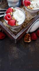 Raspberries and yogurt chia pudding parfait