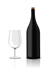 Mock up Realistic Premium Red Wine Or Champagne Bottle And Glass for Party Illustration