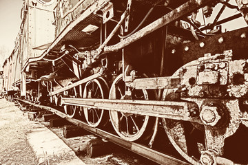 the wheels of the old retro locomotive