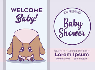 Baby shower invitation with cute baby girl icon over colorful background, vector illustration