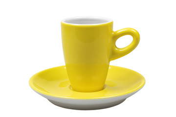 Yellow coffee cup isolated on white background with clipping path.