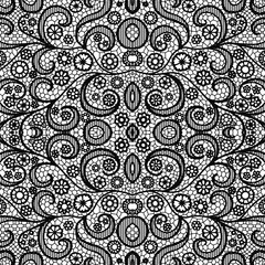 Black lace vintage seamless pattern with flowers
