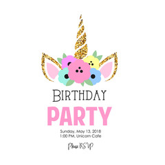 Glitter unicorn birthday invitation
