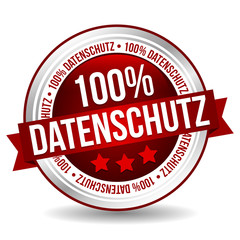 Siegel Button Banner - 100% Datenschutz - in rot und silber