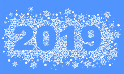 2019 happy new year text number of snowflakes