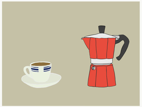 Espresso Maker and Coffee Cup drawing