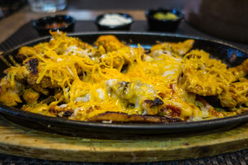 close up view of a fajitas in a mexican restaurant