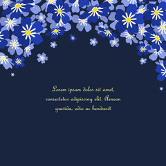 Vector illustration blue flowers. Branch of blue forget-me-not flowers