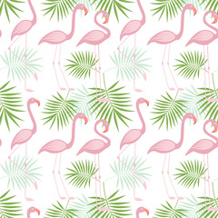 Vector illustration seamless pattern of a pink flamingo. Background with bird flamingos