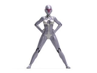 Robotic Cyber Woman is posing 3D Rendering