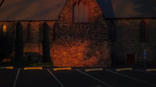 Side entrance of the castle at sunset