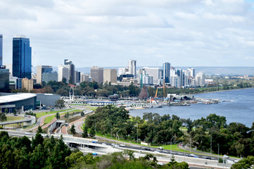 Fototapeta na wymiar View landscape and cityscape of Perth city from Kings Park and Botanic Garden at Australia