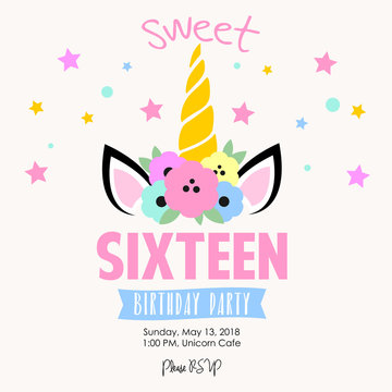 Sixteen unicorn birthday invitation