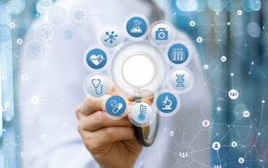 Doctor listens conducting a survey .