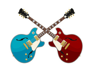Fototapeta premium Guitar Battle Concept. Two Guitars Crossed