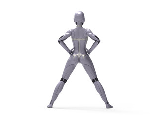 Robotic Cyber Woman is posing 3D Rendering