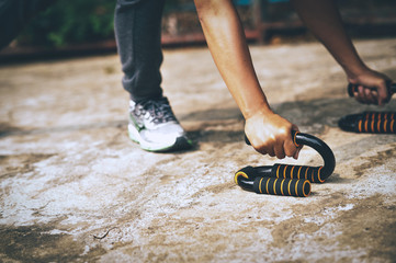 Outdoor exercise man Healthy exercise, battering, running, walking And prepare to exercise