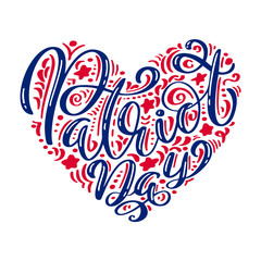 We Will Never Forget. 9 11 Calligraphy text Patriot Day in heart, American color stripes background. Patriot Day September 11, 2001 Poster Template Vector illustration for Patriot Day