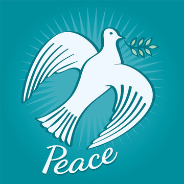 Peace dove with olive branch for International Peace Day poster vector illustration.