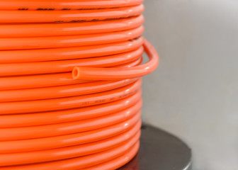 Close-up nylon tube,nylon tube used in pneumatic in the factory.selective focus.