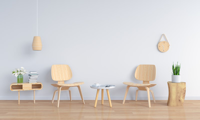 wood chair in white room for mockup, 3D rendering