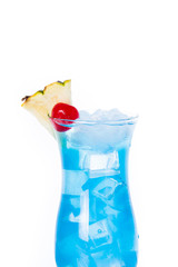 Blue Hawaiian cocktail on white background

