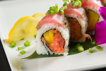Sushi on a white plate