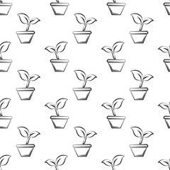 Plant Pot Icon Seamless Pattern