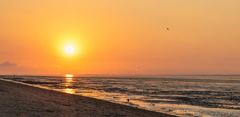 north sea sunset with beach