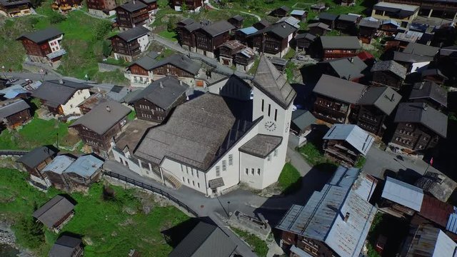 beautiful place in l&ouml;tschental wallis switzerland
aerial photography with drone
church