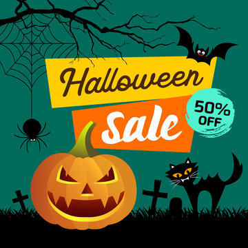 Happy Halloween Sale presentation concept, vector illustration

