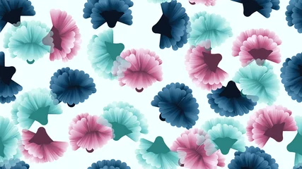 Gordijnen Seamless pattern, blue, pink and cyan carnation flowers on light blue background © momosama