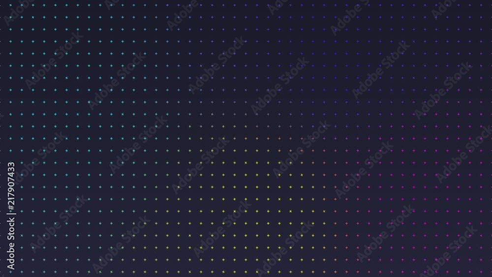 Poster loopable minimal motion graphic background with spinning plus signs and bold multi colors