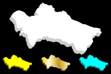 Obraz premium 3D map of Turkmenistan (Turkmenia) - white, yellow, blue and gold - vector illustration