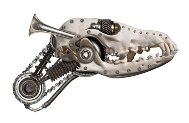 Steampunk style skull of a red fox