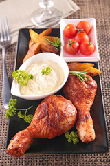 fried chicken leg and sauce