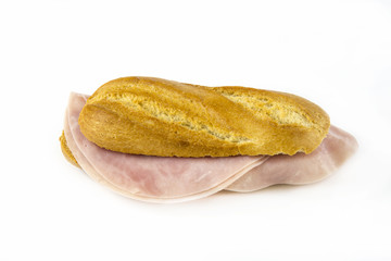 Cooked ham sandwich on white background