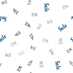 Dark BLUE vector seamless cover with symbols of 30, 40, 50, 70 % sales.