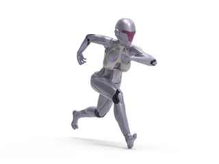 Robotic Cyber Woman is running 3D Rendering