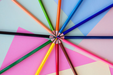 Color pencils in circle composition