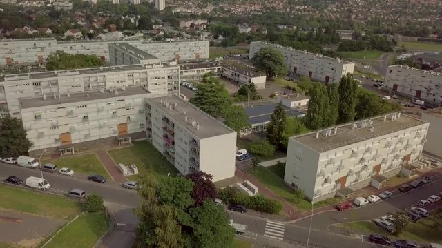 France, Around Paris, View of suburbs blocks by drone
