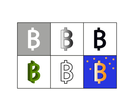 Set of icons with bitcoin currency symbol
