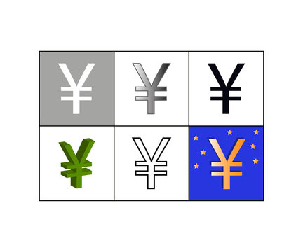 Set of icons with yen currency symbol