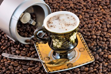 Natural coffee beans roasted ground brewed well invigorating drink