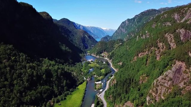 Valley near Odda, Norway. fly trough footage