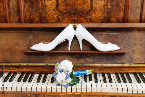Wedding Art Decoration Concept Brides High Heel Shoes And Tender